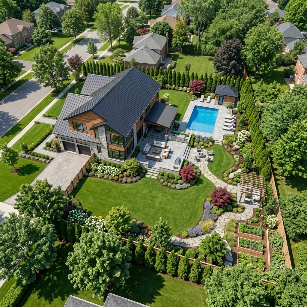 Aerial 3D landscape design rendering