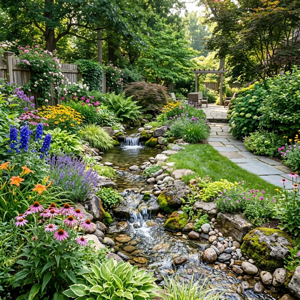 Creek bed with native plantings — Glen Ellyn landscape design