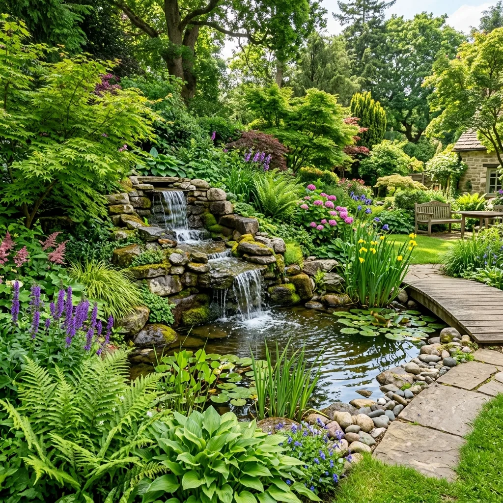 Natural stone waterfall water feature